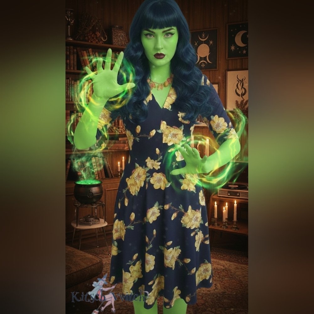 💐"Forties Floral" Modern Vintage 1/2 Sleeve Floral 1940s Fit & Flare M Gilli